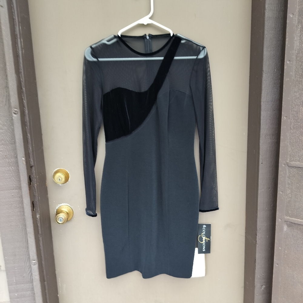 NWT Vintage JS Collections Bodycon Mesh‎ Dress with One Velvet Boob